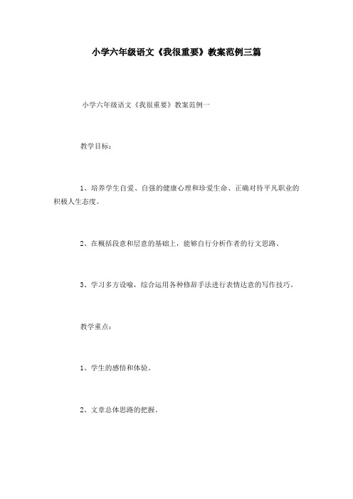 小学六年级语文《我很重要》教案范例三篇