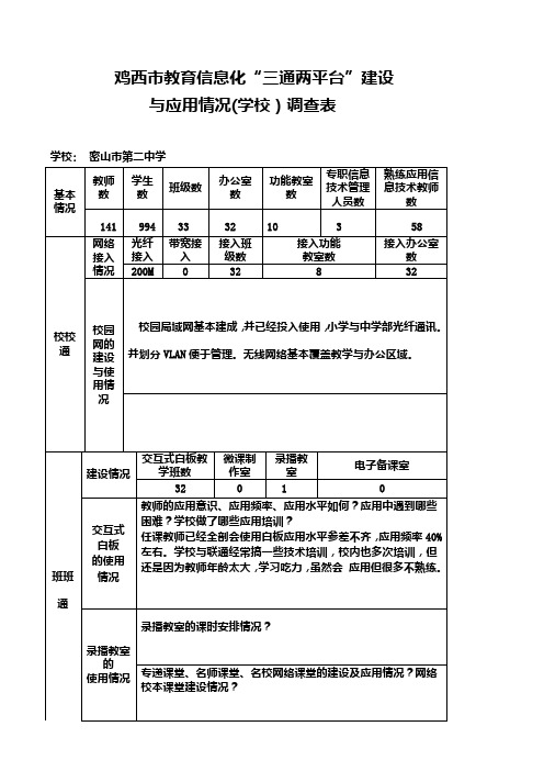 二中三通两平台建设情况调查表