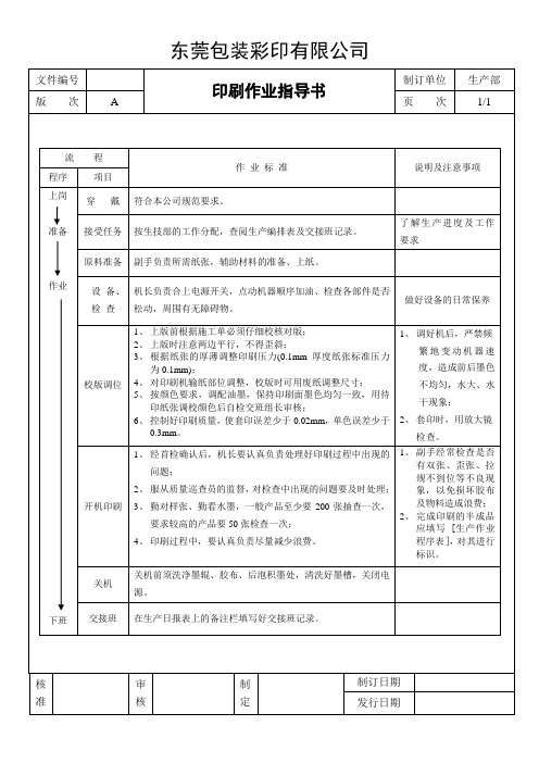 印刷(胶印)作业指导书