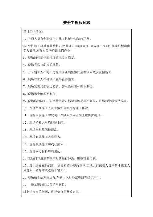 安全工程师日志范文