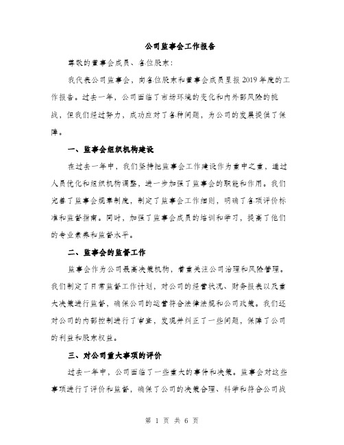 公司监事会工作报告（2篇）