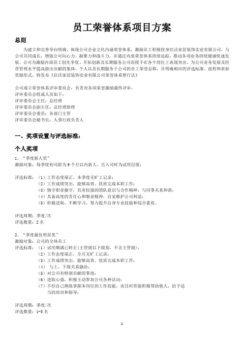 荣誉体系方案项目