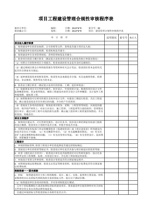 建设项目审批合规性和管理合规性审计程序表