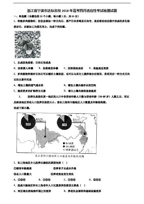 浙江省宁波市达标名校2018年高考四月适应性考试地理试题含解析