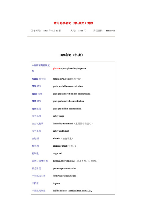 常用药学名词(中-英文)对照