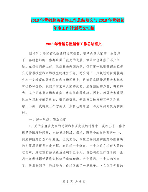 2018年营销总监销售工作总结范文与2018年营销部年度工作计划范文汇编.doc