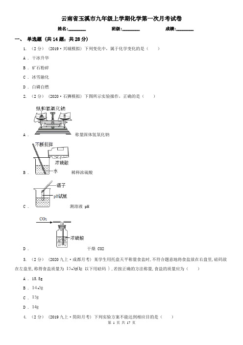 云南省玉溪市九年级上学期化学第一次月考试卷