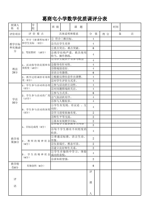 公开课评分表