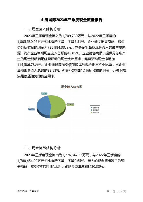 600567山鹰国际2023年三季度现金流量报告