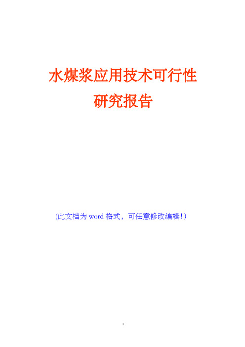 水煤浆应用技术可行性研究报告(完美版)