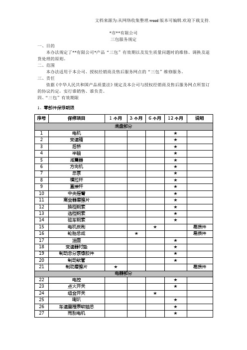 售后三包服务规定