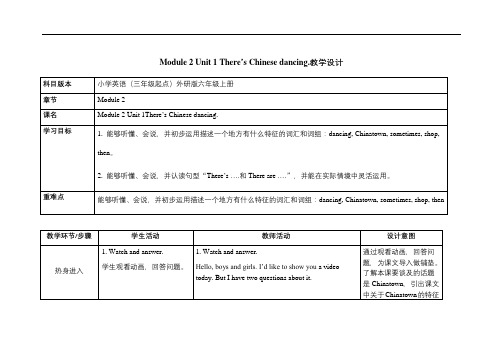 六上英语优质教案,备课 M2 U1 There’s Chinese dancing外研社(三起)