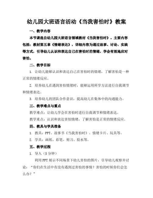 幼儿园大班语言活动《当我害怕时》教案