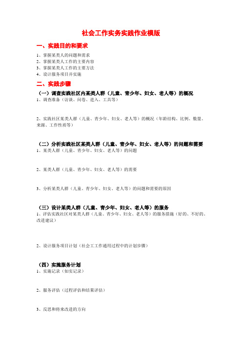 社会工作实务实践作业模版