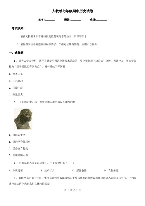 人教版七年级期中历史试卷