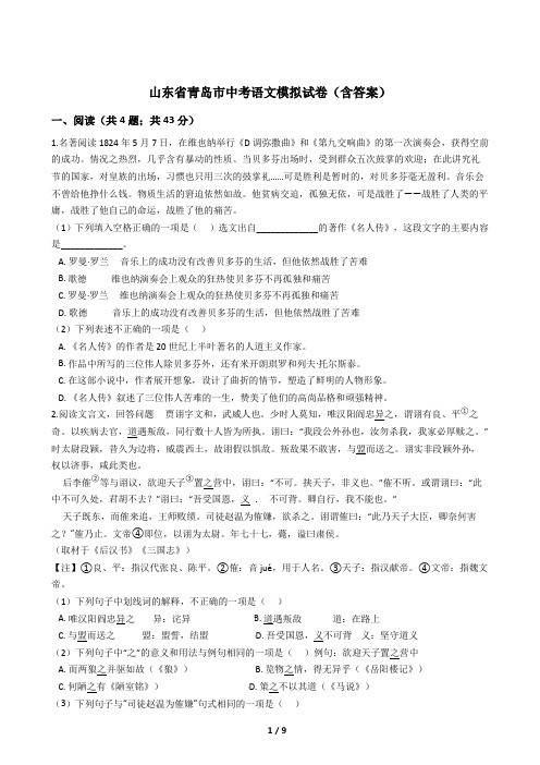 山东省青岛市中考语文模拟试卷(含答案)