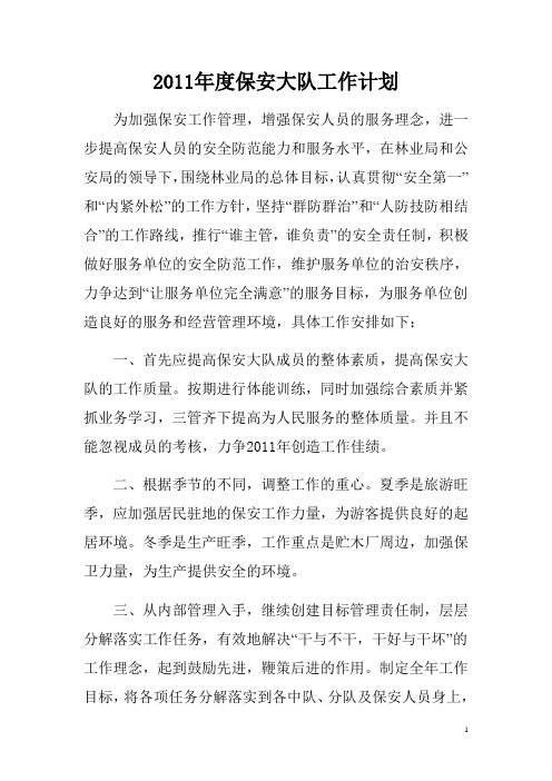 2011年度保安大队工作计划
