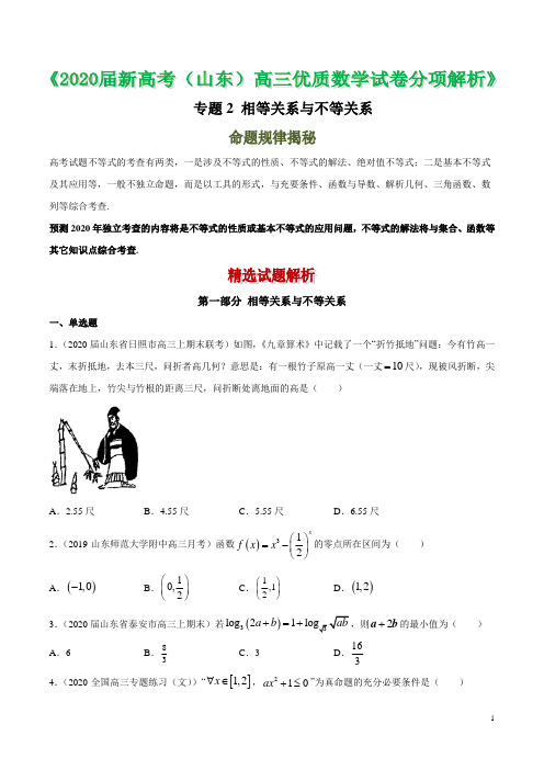 2020届山东省新高考高三优质数学试卷分项解析 专题02 相等关系与不等关系,计数原理(原卷版)