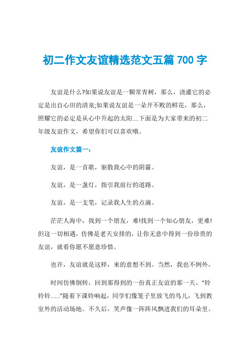 初二作文友谊精选范文五篇700字