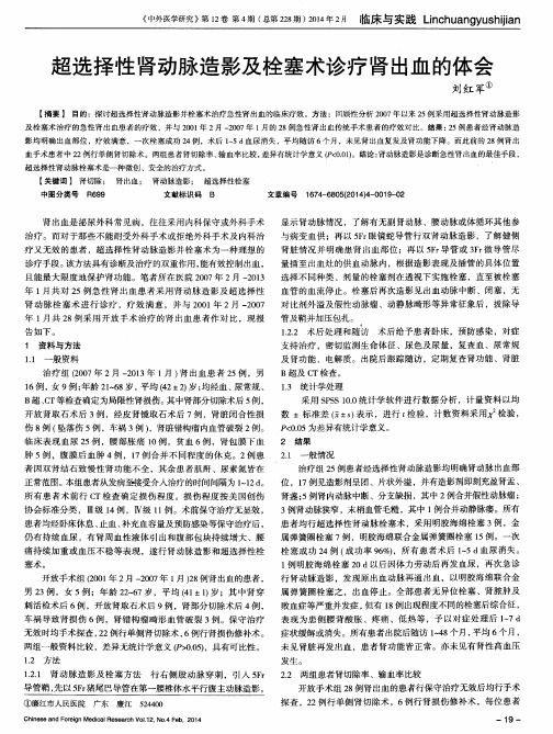 超选择性肾动脉造影及栓塞术诊疗肾出血的体会