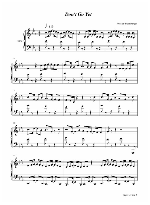 钢琴谱 Dont Go Yet-Camila Cabello 五线谱_共5张(全)