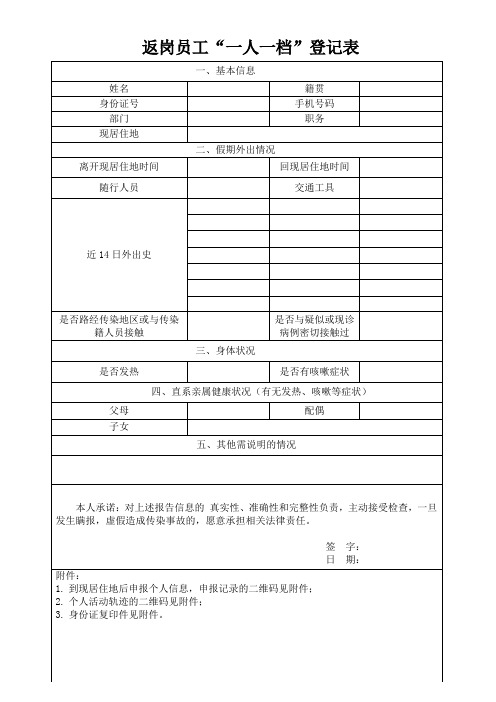 返岗员工一人一卡