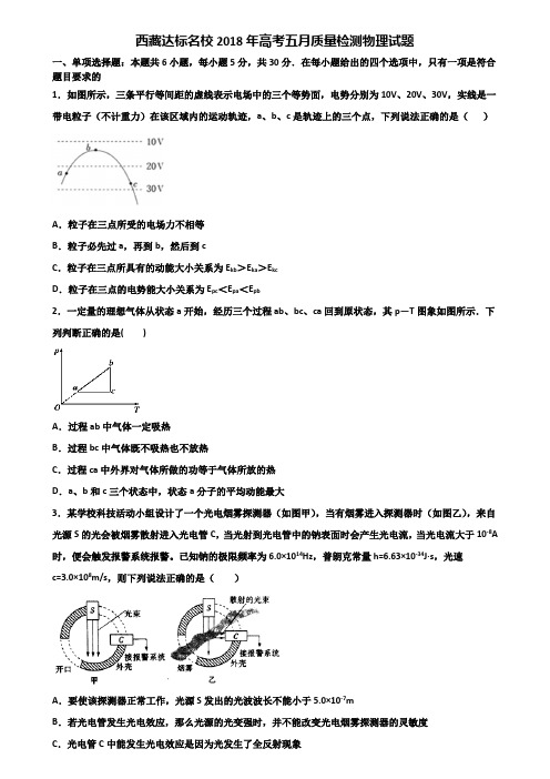 西藏达标名校2018年高考五月质量检测物理试题含解析
