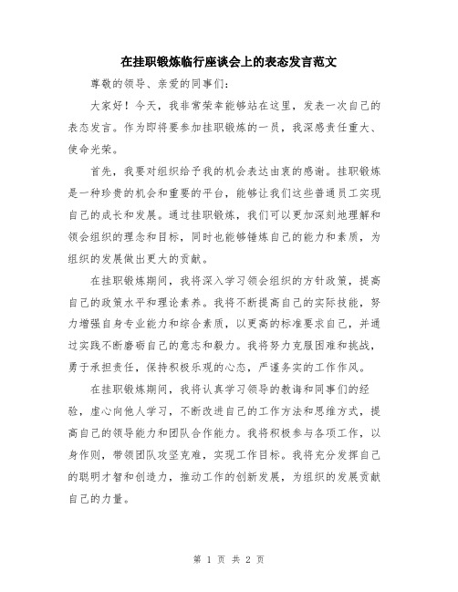 在挂职锻炼临行座谈会上的表态发言范文