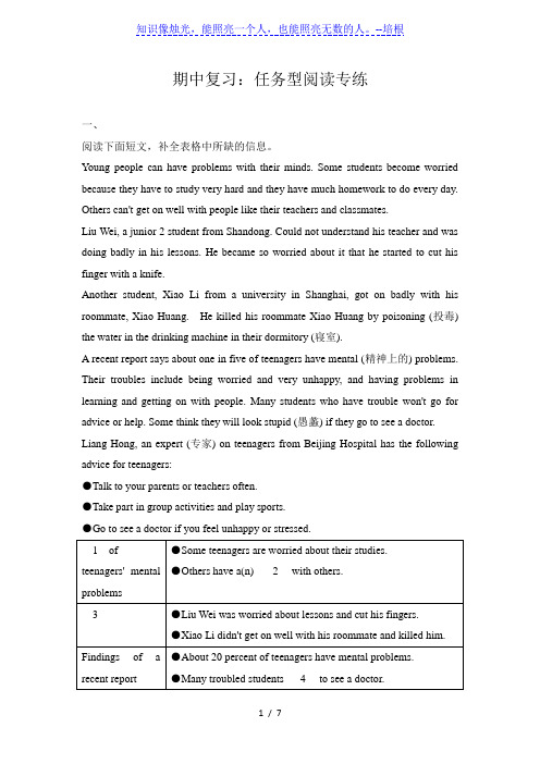 2020年人教版英语八年级下册期中复习 任务型阅读专练(有答案)