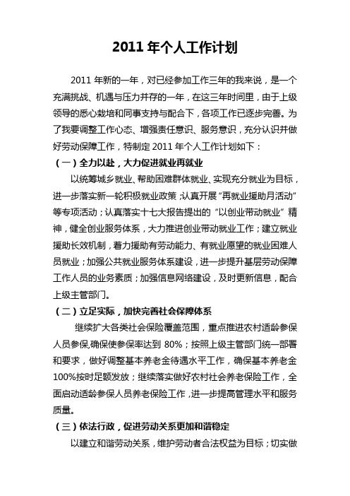 2011年个人工作计划