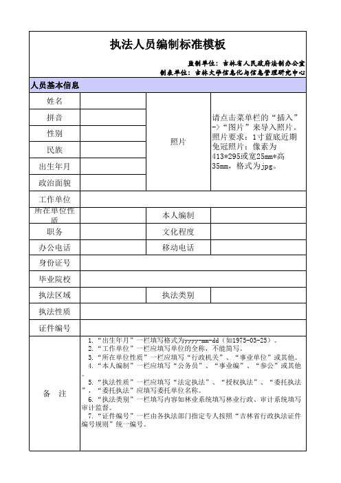 行政执法人员基本信息表格模板