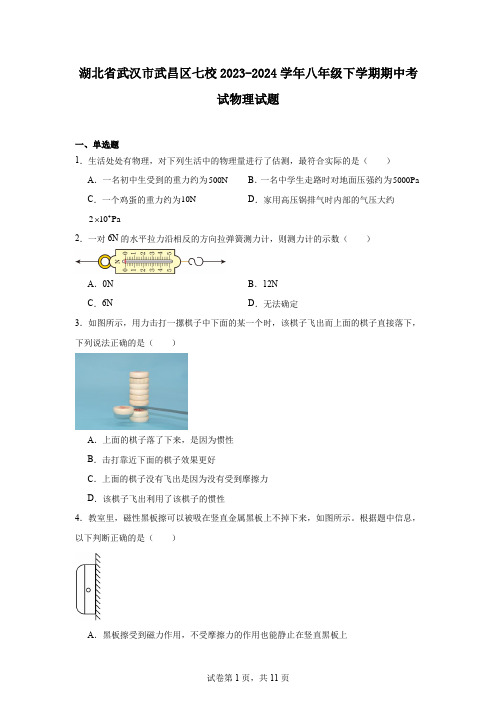 湖北省武汉市武昌区七校2023-2024学年八年级下学期期中考试物理试题