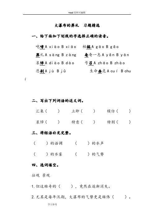 大瀑布的葬礼  习题精选