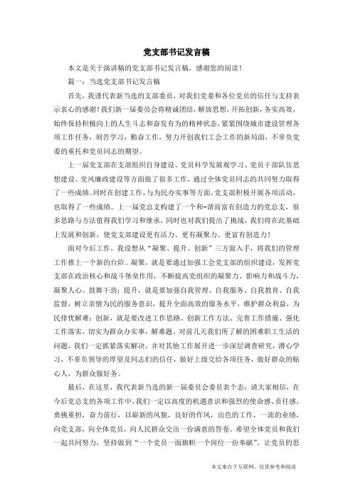 党支部书记发言稿_演讲稿