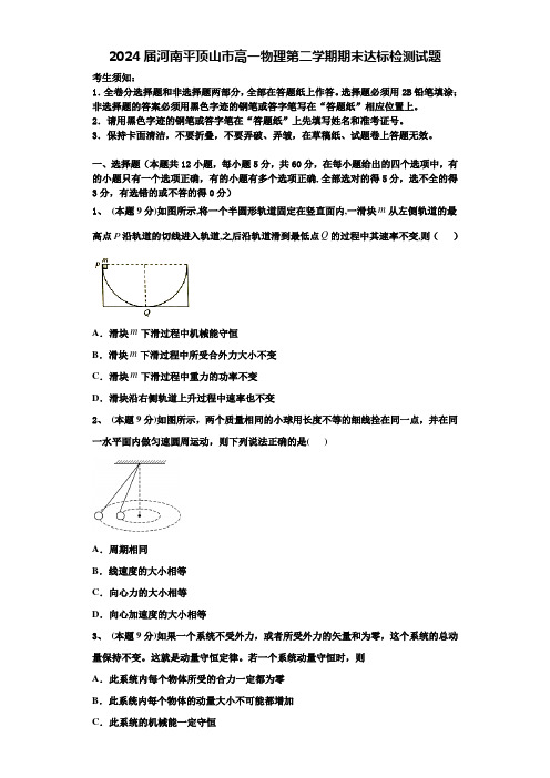 2024届河南平顶山市高一物理第二学期期末达标检测试题含解析