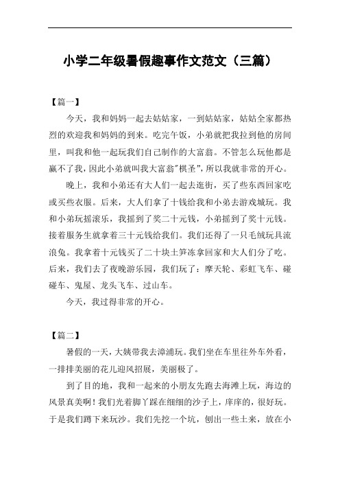 小学二年级暑假趣事作文范文(三篇)