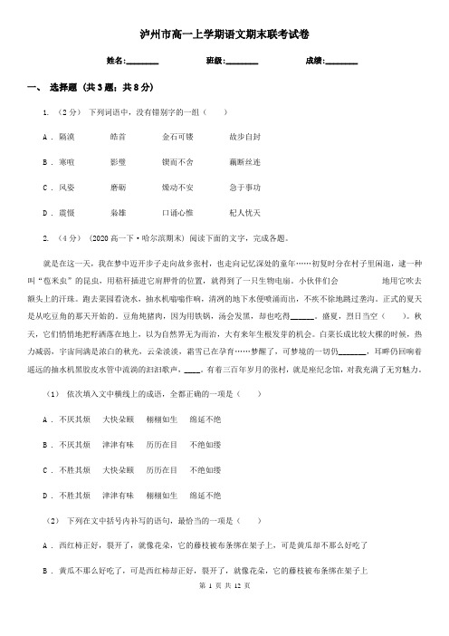 泸州市高一上学期语文期末联考试卷