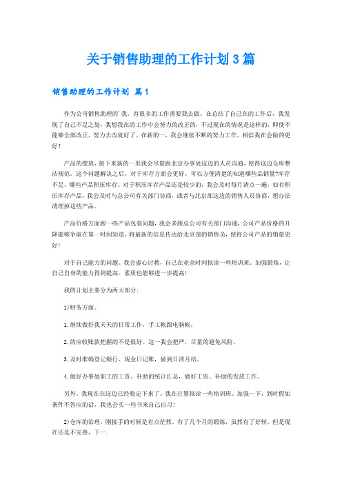 关于销售助理的工作计划3篇
