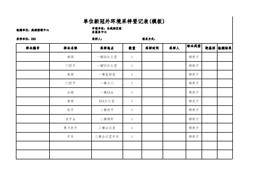 单位新冠外环境采样登记表(模板)