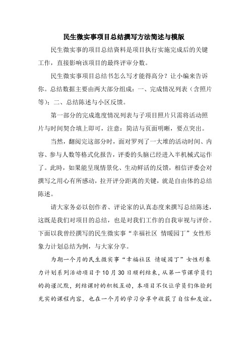 民生微实事项目总结撰写方法简述与模版
