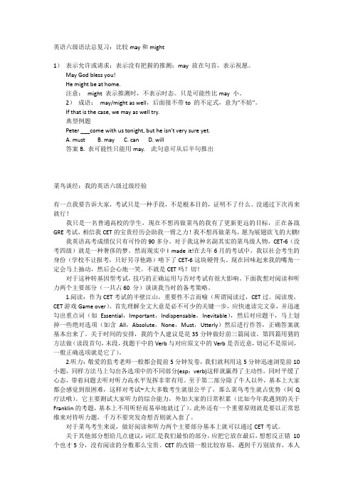 【英语学习方法总结】  英语六级语法总复习：比较may和might