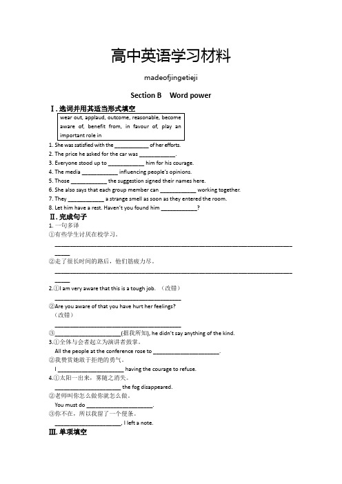 牛津译林版高中英语选修七检测题Unit2FitforlifeSectionB