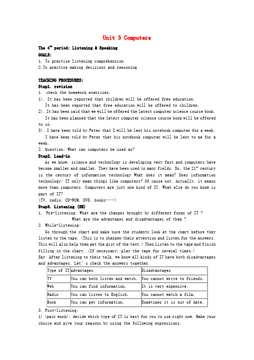 高中英语Unit3ComputersListeningSpeaking教案新人教版必修2