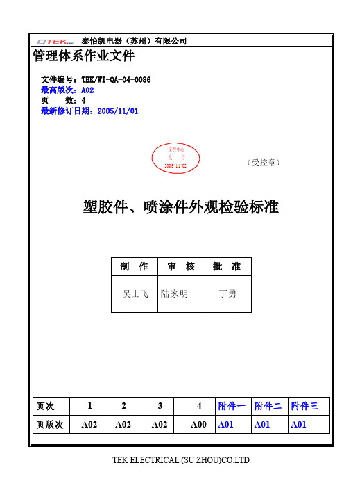 塑胶件、喷涂件外观检验标准