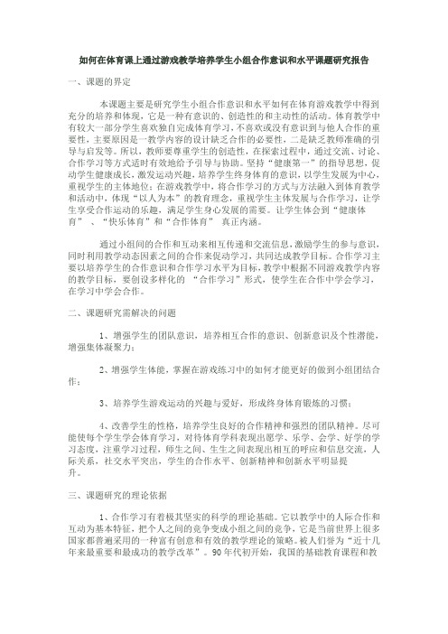 在体育游戏教学中培养学生小组合作意识和能力的课题研究