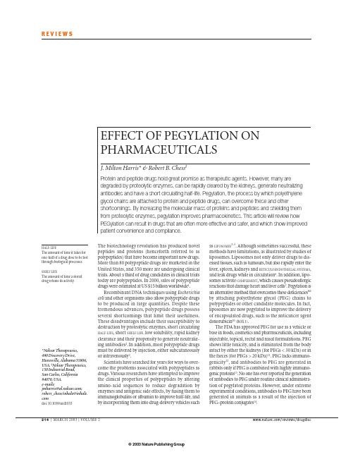 EFFECT OF PEGYLATION ON PHARMACEUTICALS