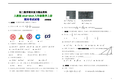 人教版2018-2019八年级数学上期末试卷【精选3套】