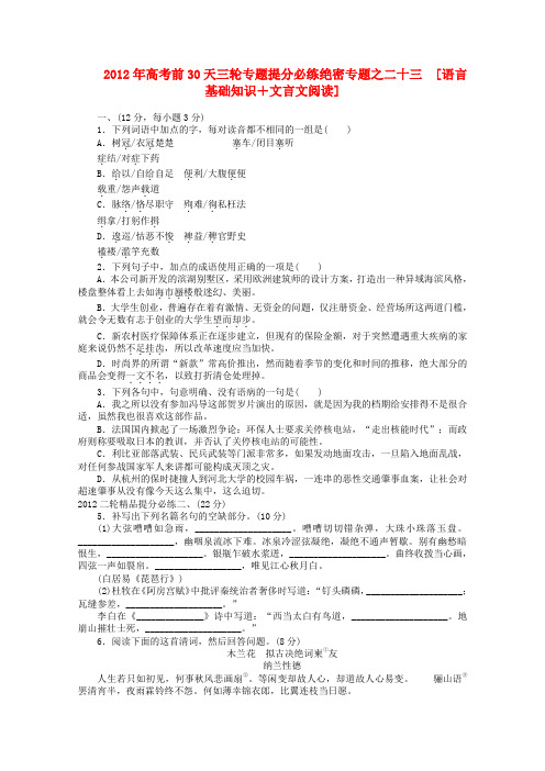 高考语文 考前30天专题提分必练绝密之二十三(大纲专用)