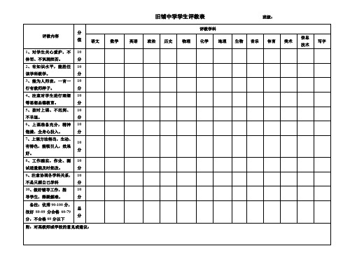 旧铺中学学生评教表