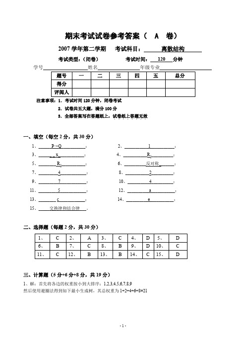 (07级)离散结构(2008a_v1.1)参考答案